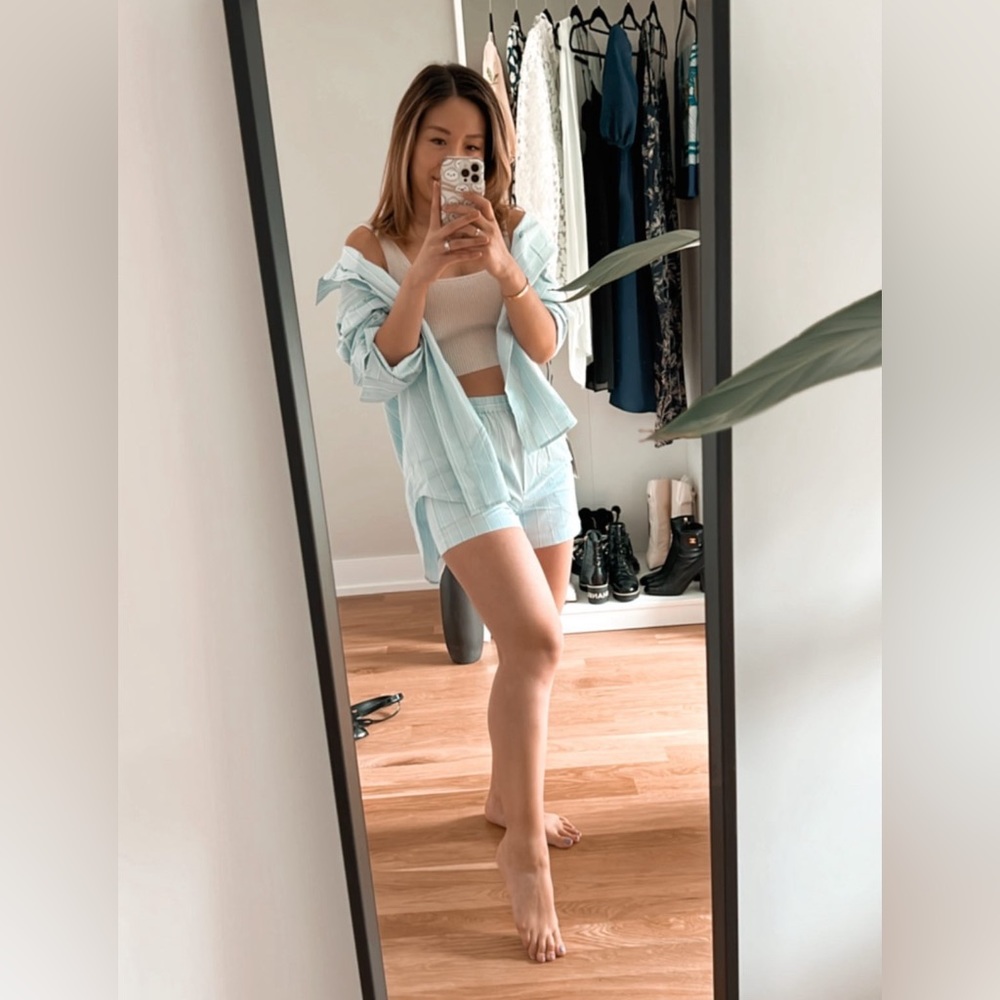 BNWT ARITZIA WILFRED FREE Striped Relaxed Cotton Shirt Breeze Boxer Shorts Set S